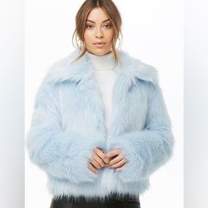 Shaggy Faux Fur Coat Light Blue by Forever 21